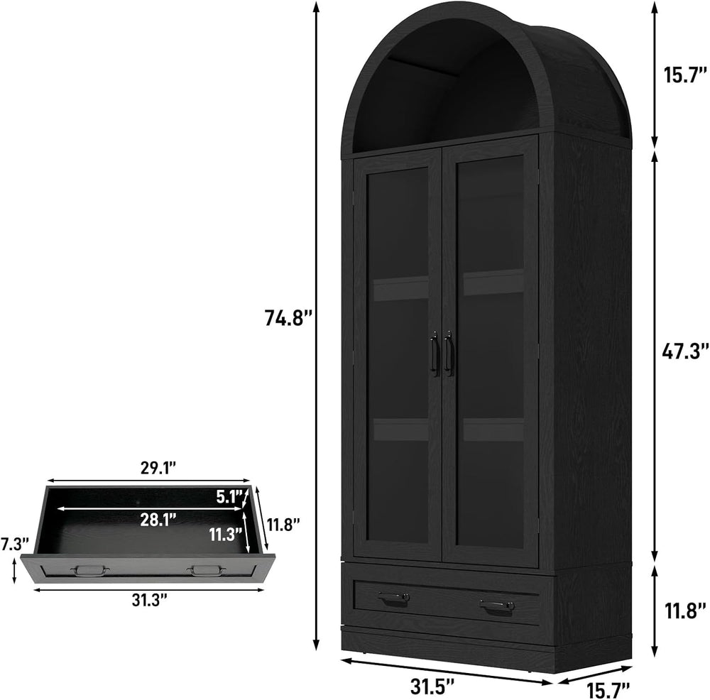 75" Tall Arched Kitchen Pantry Cabinet w Load-Bearing Steel Pipe,Modern ...
