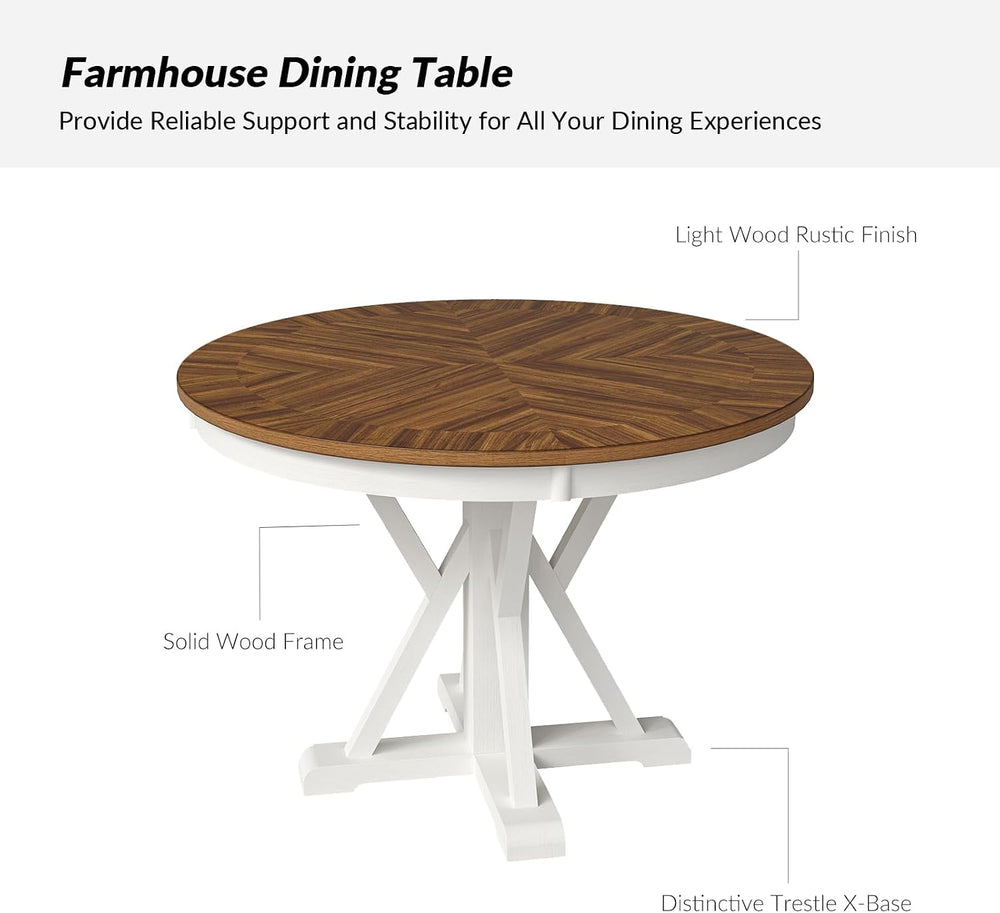 HULALA HOME Round Dining Table for 4, 42" Rustic Farmhouse Pedestal Tabl...