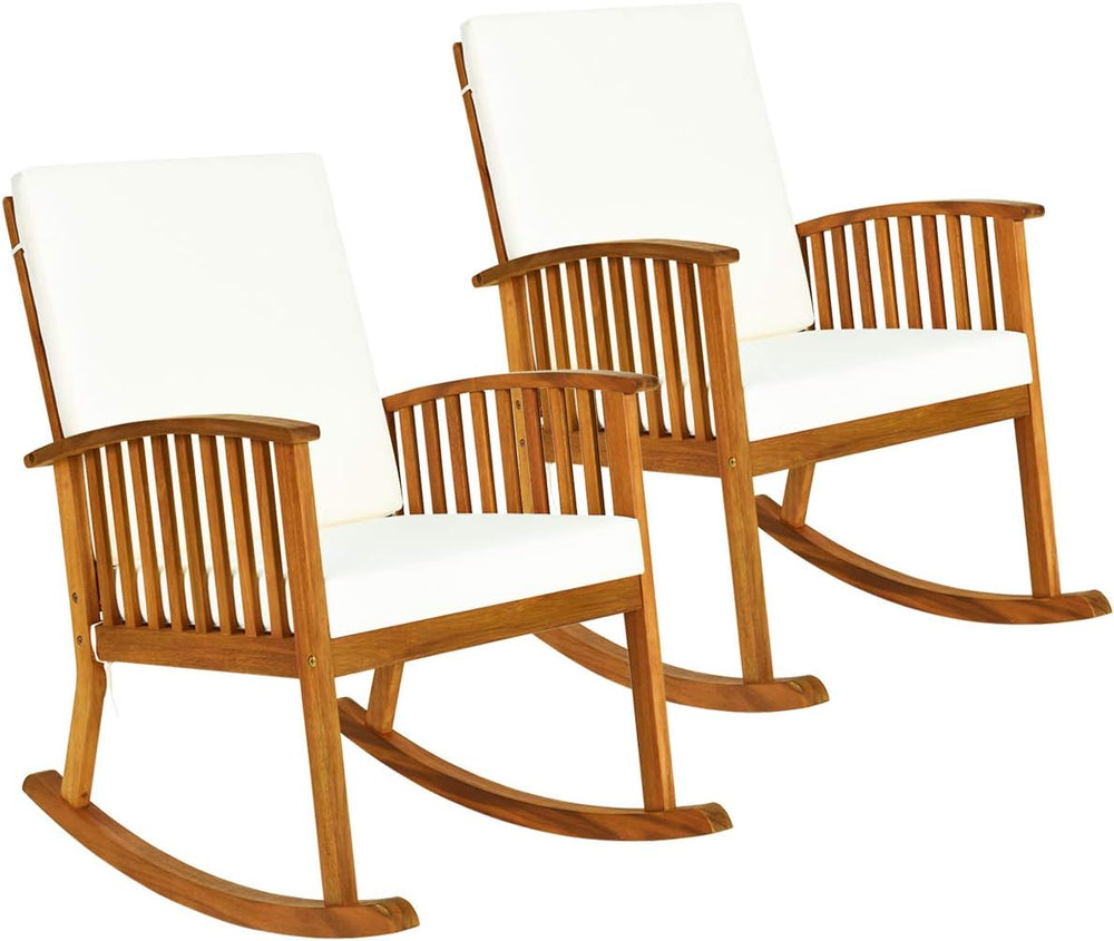 Tangkula 2 PCS Outdoor Acacia Wood Rocking Chair, Wooden Rocker w/Detachable ...