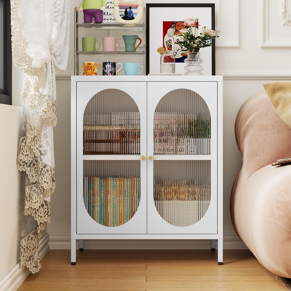 2 Translucent Door Metal Accent Storage Cabinet for Home, Living Room,Office ...