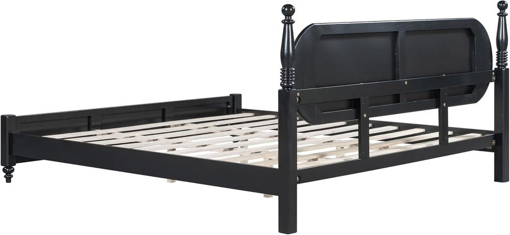LUMISOL King Size Platform Bed Frame with Velvet Headboard, Solid Wood Bedfra...