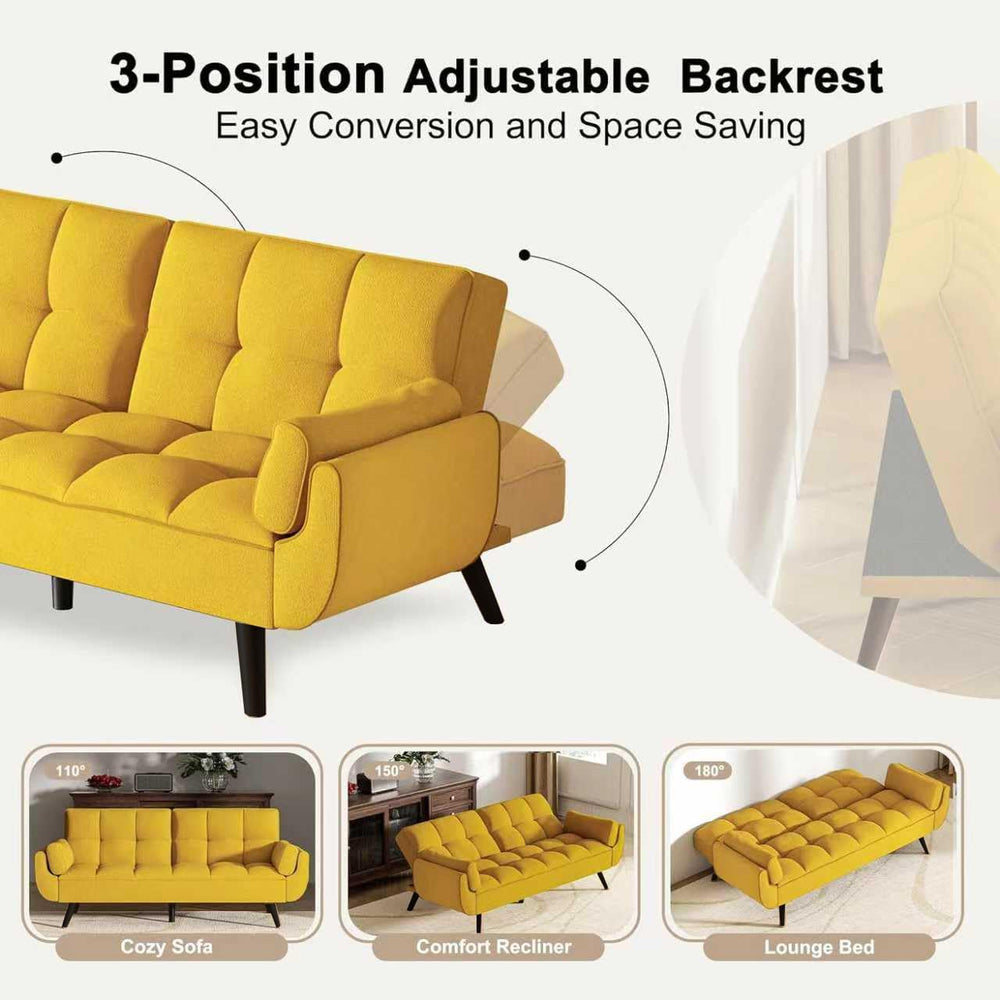 Convertible Folding Sofa Bed Futon,Modern Velvet Sleeper Bed Couches with 4 A...