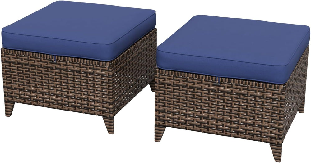 COOS BAY Harbor Retreat Wicker Outdoor Ottomans Set of 2, Patio Footrests wit...