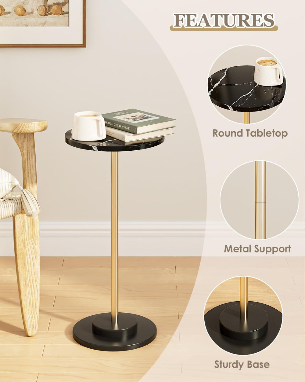 Round Side Table, Small Drink Table for Small Spaces, Modern Accent End Table...