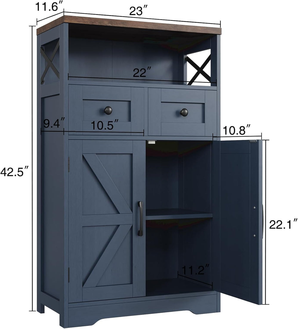 FiveWillowise Farmhouse Blue Storage Cabinet with Barn Doors and Drawers, Sma...
