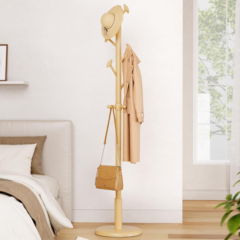 Taitiy Solid Wooden Coat Rack Stand Freestanding Hall Tree with 10 Hooks