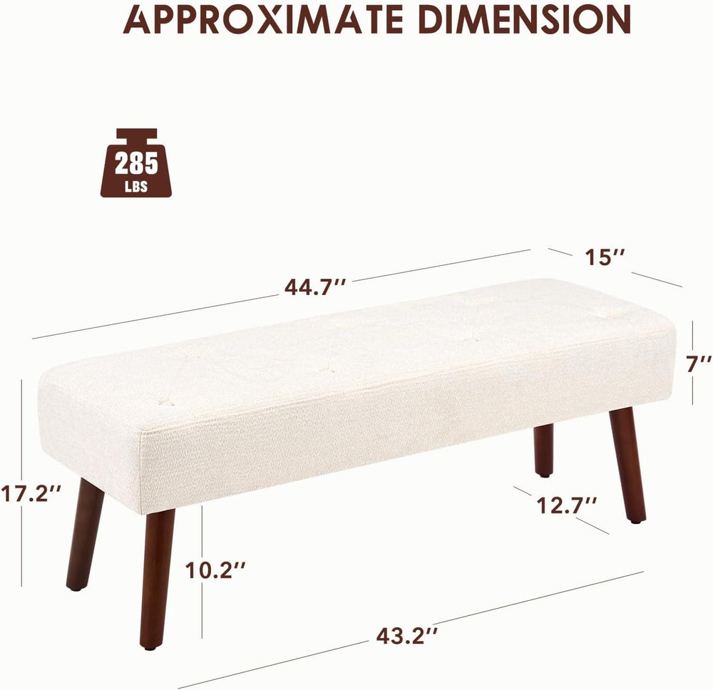 Furniliving 44 Inch Bedroom Bench, Modern Ottoman End of Bed Bench, Upholster...