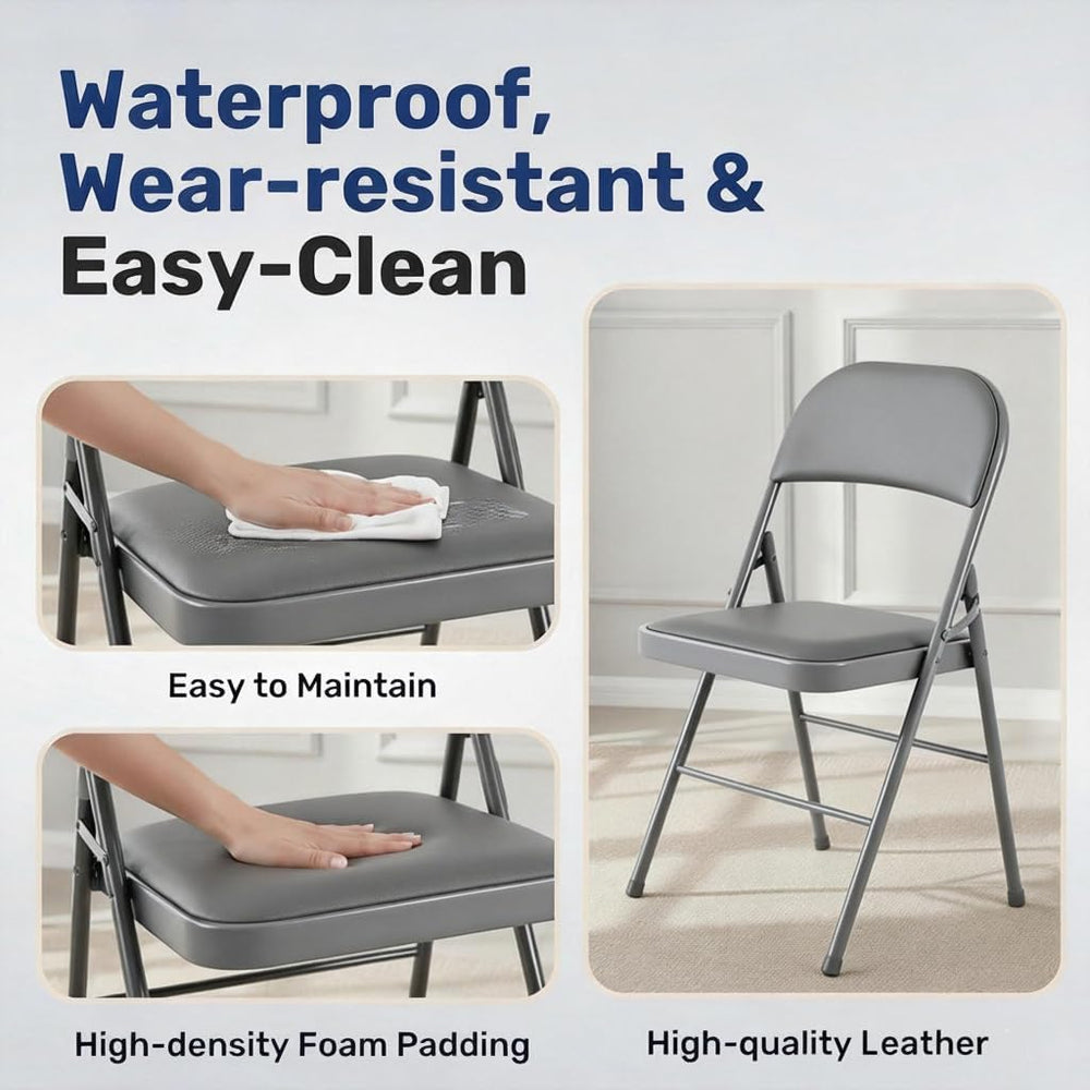 Simple Deluxe Dining Chairs Set of 2, Leather Cushion Foldable Modern Kitchen...