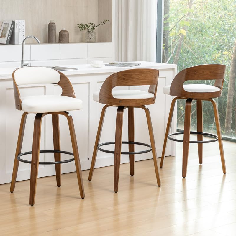 Swivel Counter Height Stools Set of 4, 25" Counter Stools with Bentwood ...