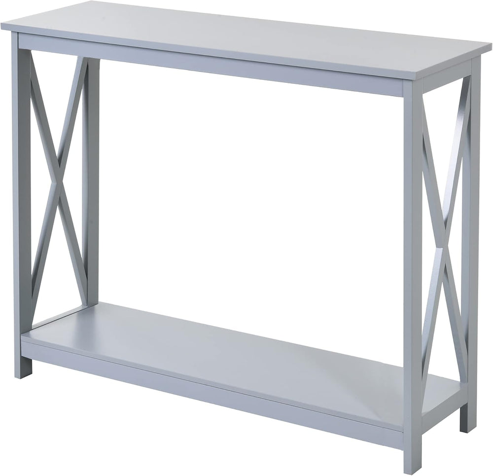 2 Tier Console Table, Sofa Side Table with Storage Shelf, X for Entryway, Liv...
