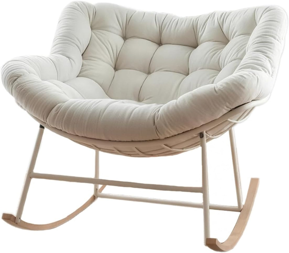 Oversized Papasan Rocking Chair with Thickened Cushion, Heavy-Duty Cozy Egg C...