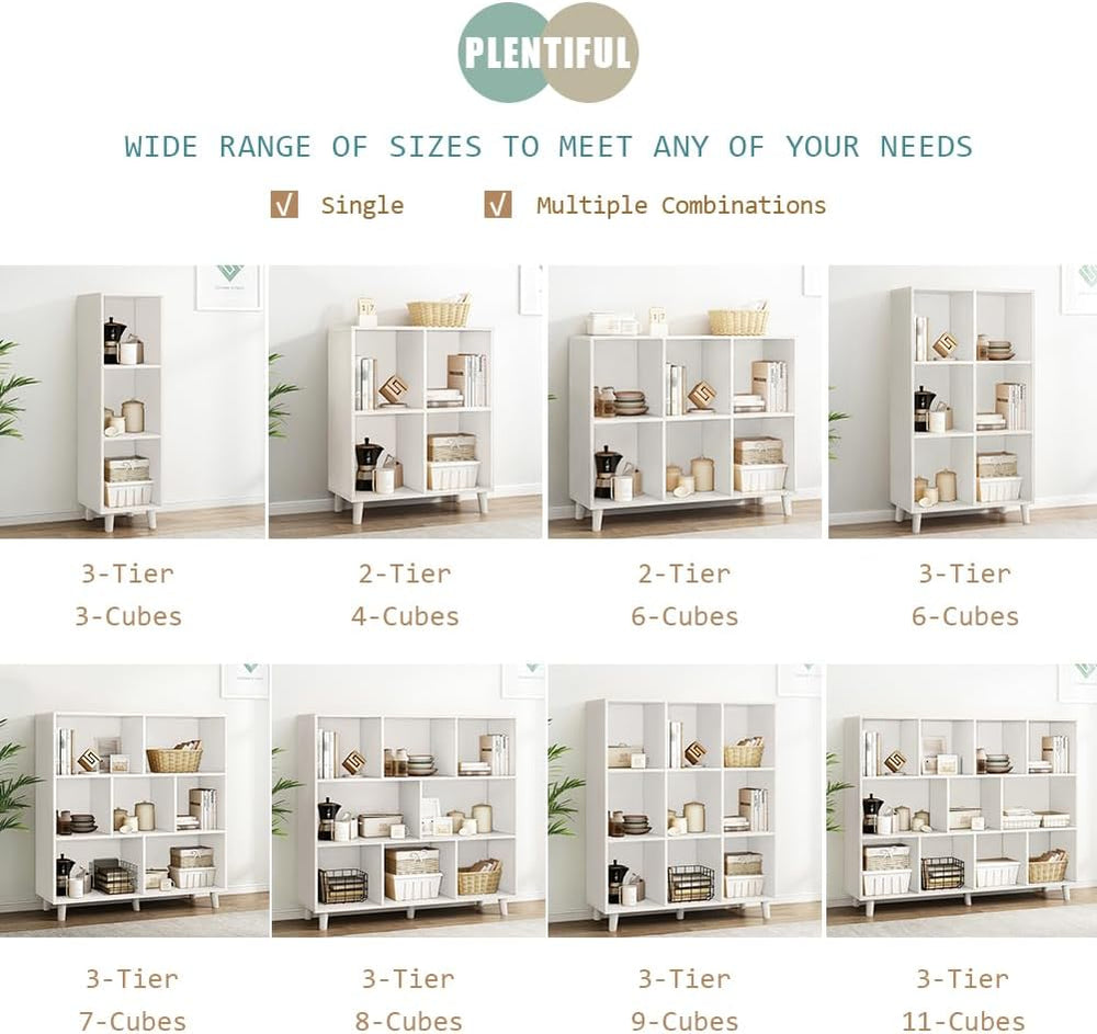 IOTXY Open Cube Low Bookcase - 3-Tier Freestanding Storage Display Cabinet Or...