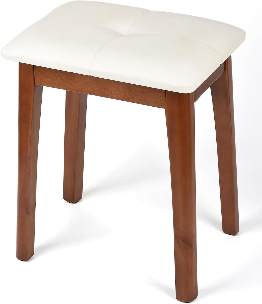 Solid Wood Vanity Stool with Cushion | 11"D x 15"W x 18" H - S...