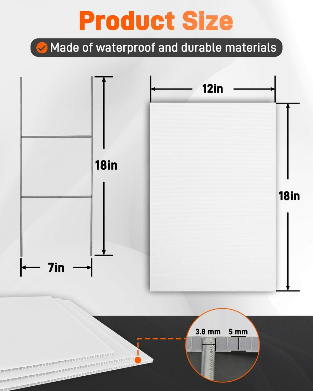 20 Pack Blank Yard Signs with Stakes, 18x12" 5mm Corrugated Plastic Board