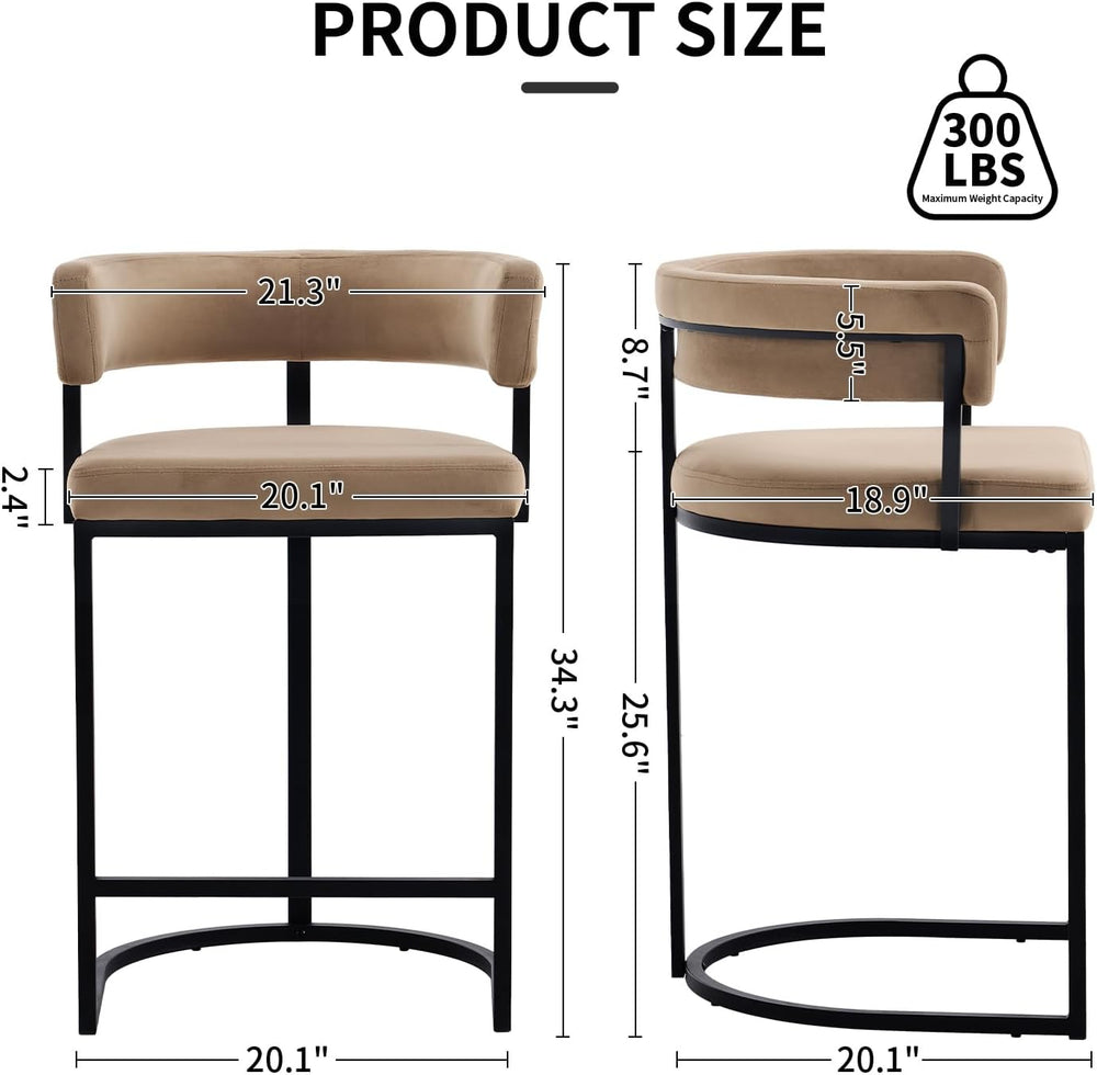 Modern Barrel Bar Stools Set of 2, 26" Counter Height Stools, Velvet Cou...