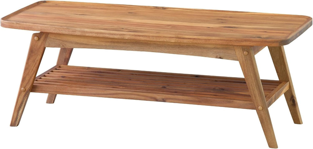 AZUMAYA Tray Edge Natural Acacia Wood Coffee Table NET-615 with Under Rack St...