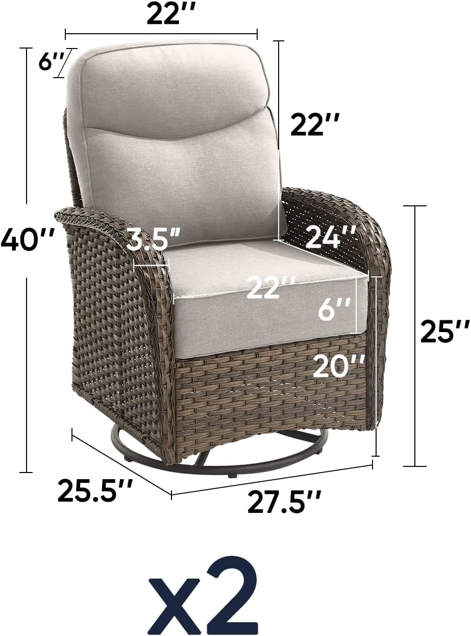 Luxury Outdoor Swivel Rocker Patio Chairs with 6-Inch Smile Cushions - Set of...