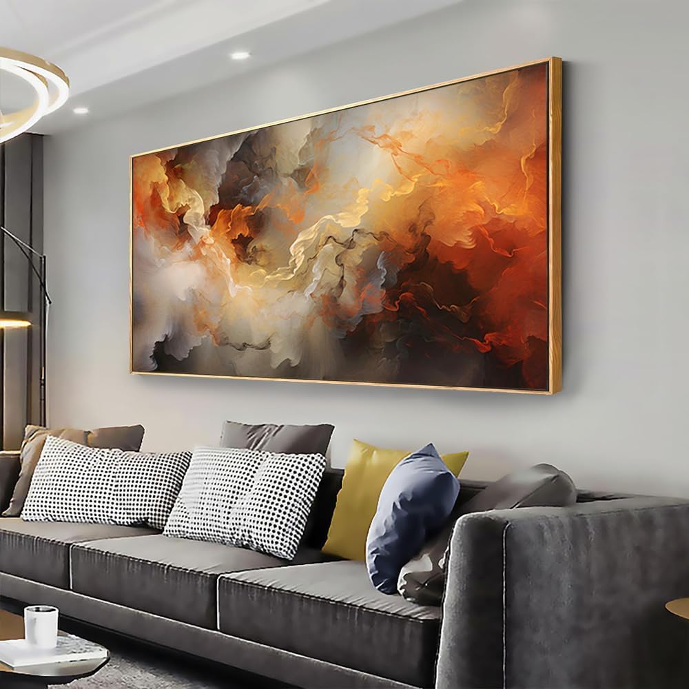 VHMING Abstract Wall Art Framed Ready to Hang Home Decor Orange White Artwork...