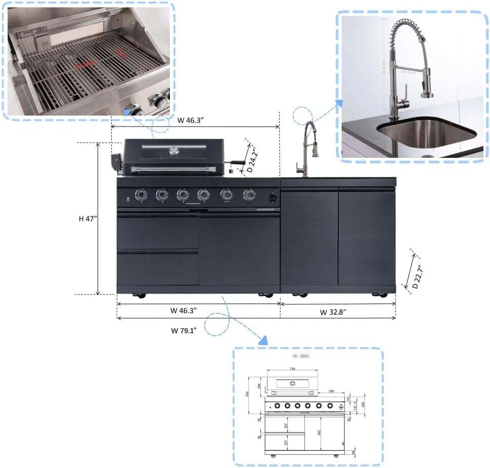 Premium Stainless Steel Outdoor Kitchen Island with Built-in Grill, Rotisseri...