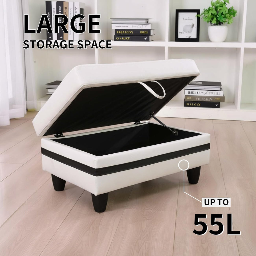Leather Storage Ottoman Bench,33.5" Large Square Ottoman with Storage, F...