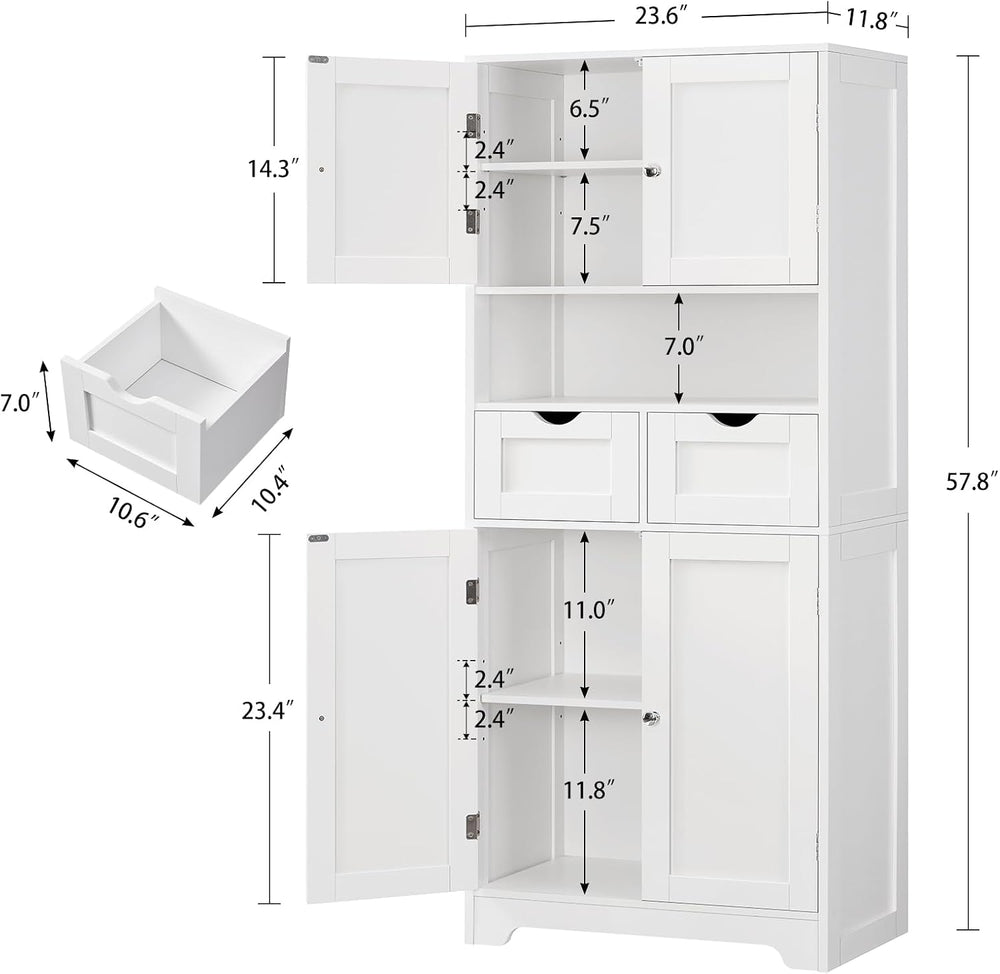 TEENFON 57.8" H Tall Bathroom Storage Cabinet with 4 Doors & 2 Adjus...