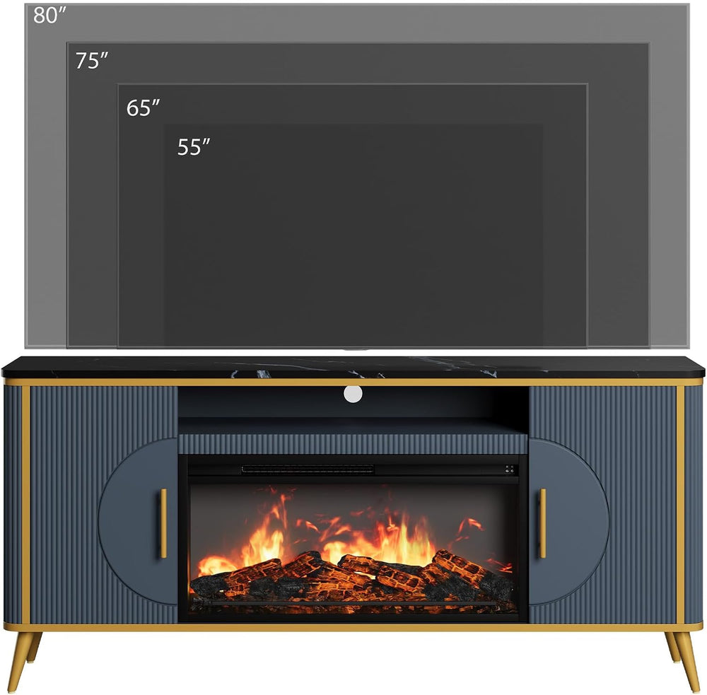 Fluted Fireplace TV Stand Up to 80" TVs, Modern Entertainment Center wit...