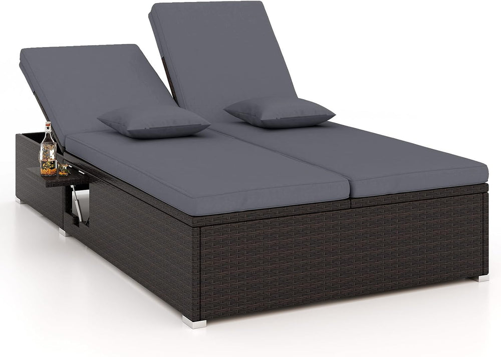 Tangkula Outdoor Rattan Daybed with 6-Level Adjustable Backrests, 2-Person Ad...