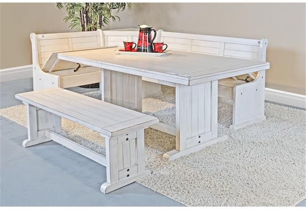 Pemberly Row 75" x 56" Farmhouse Wood Breakfast Nook Set with Table...