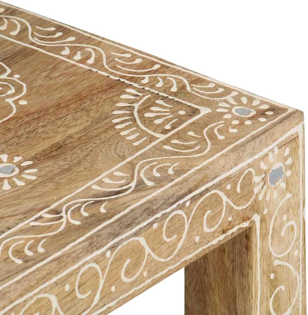 2 Piece Side Table Set Solid Mango Wood Hand-Painted Nesting Tables for Livin...