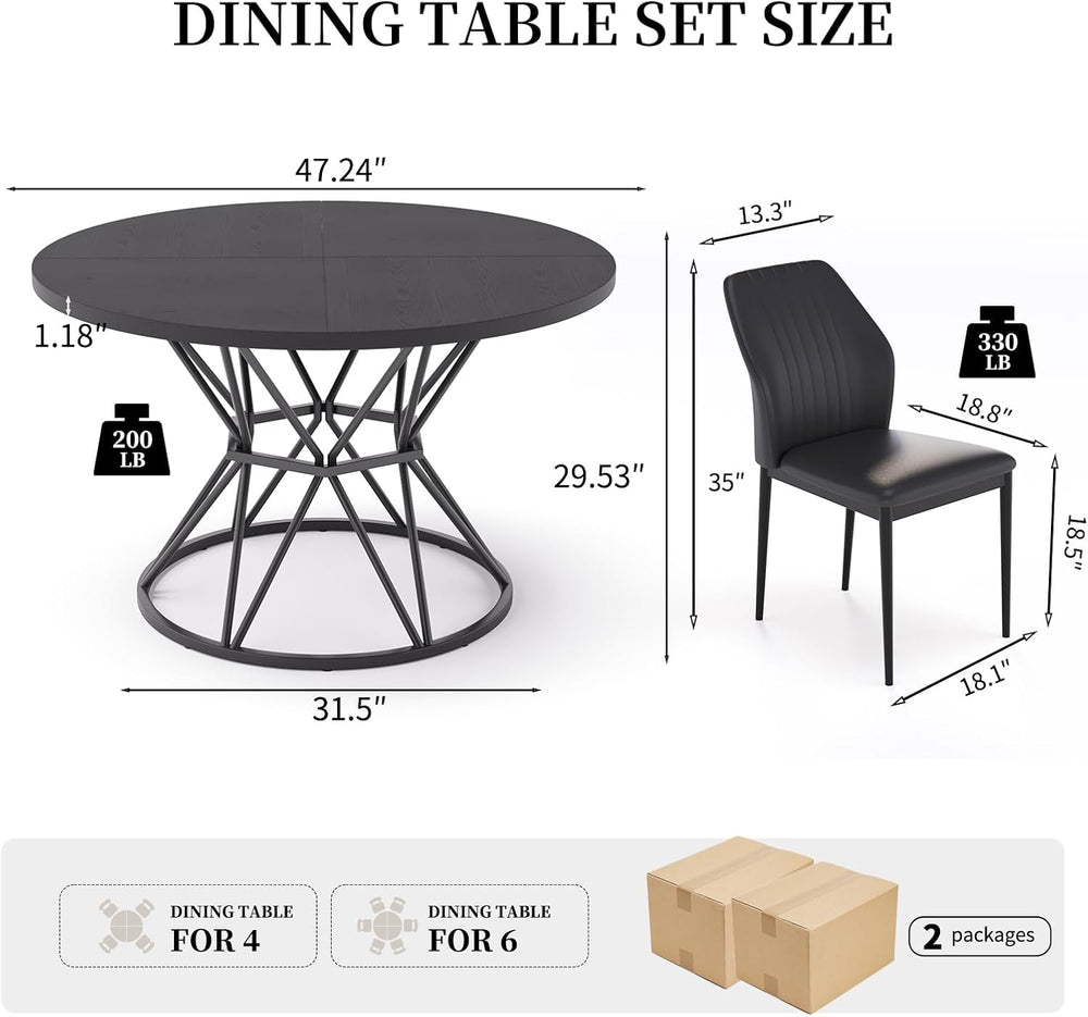 HIPIHOM 47.24" Round Dining Table Set for 4, 5 Piece Dining Room Table S...