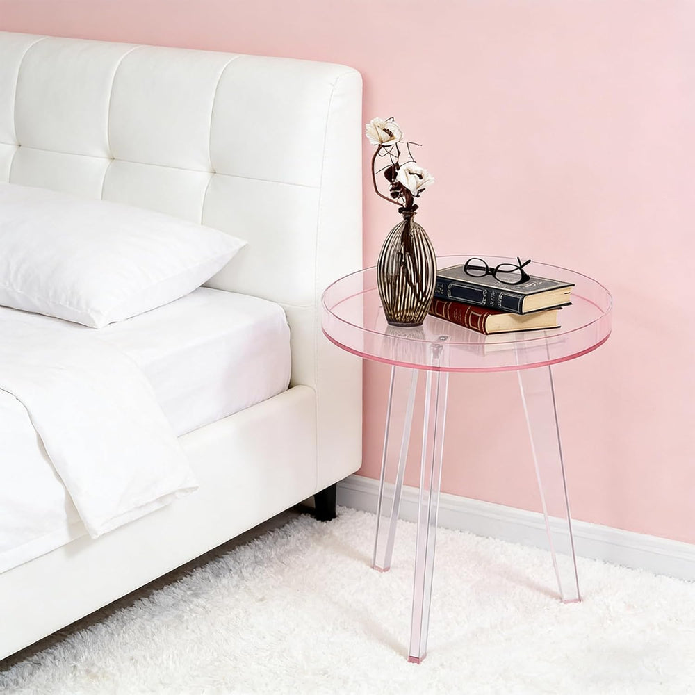 Clear Acrylic Side Table, Modern End Table with Storage Shelf, Small Round Be...