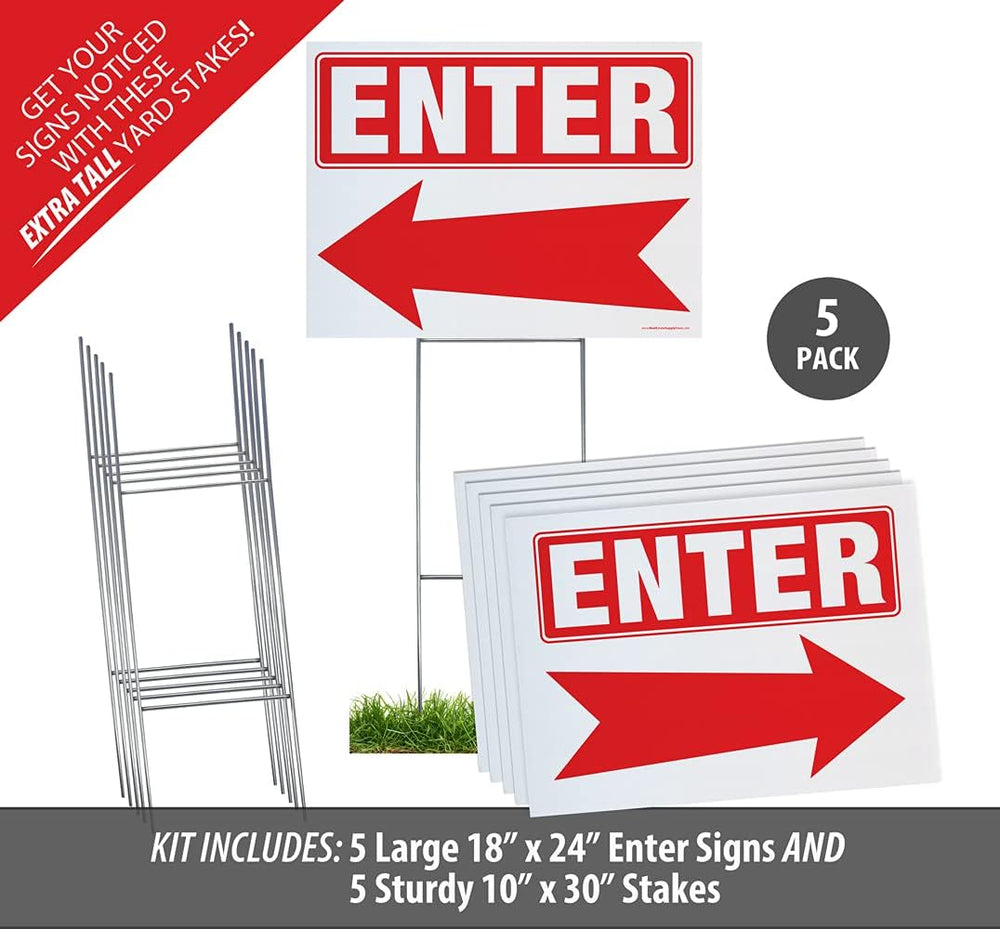 Enter Arrow Yard Signs Complete Kit Includes 5 Signs & 5 Sturdy Sign Stak...
