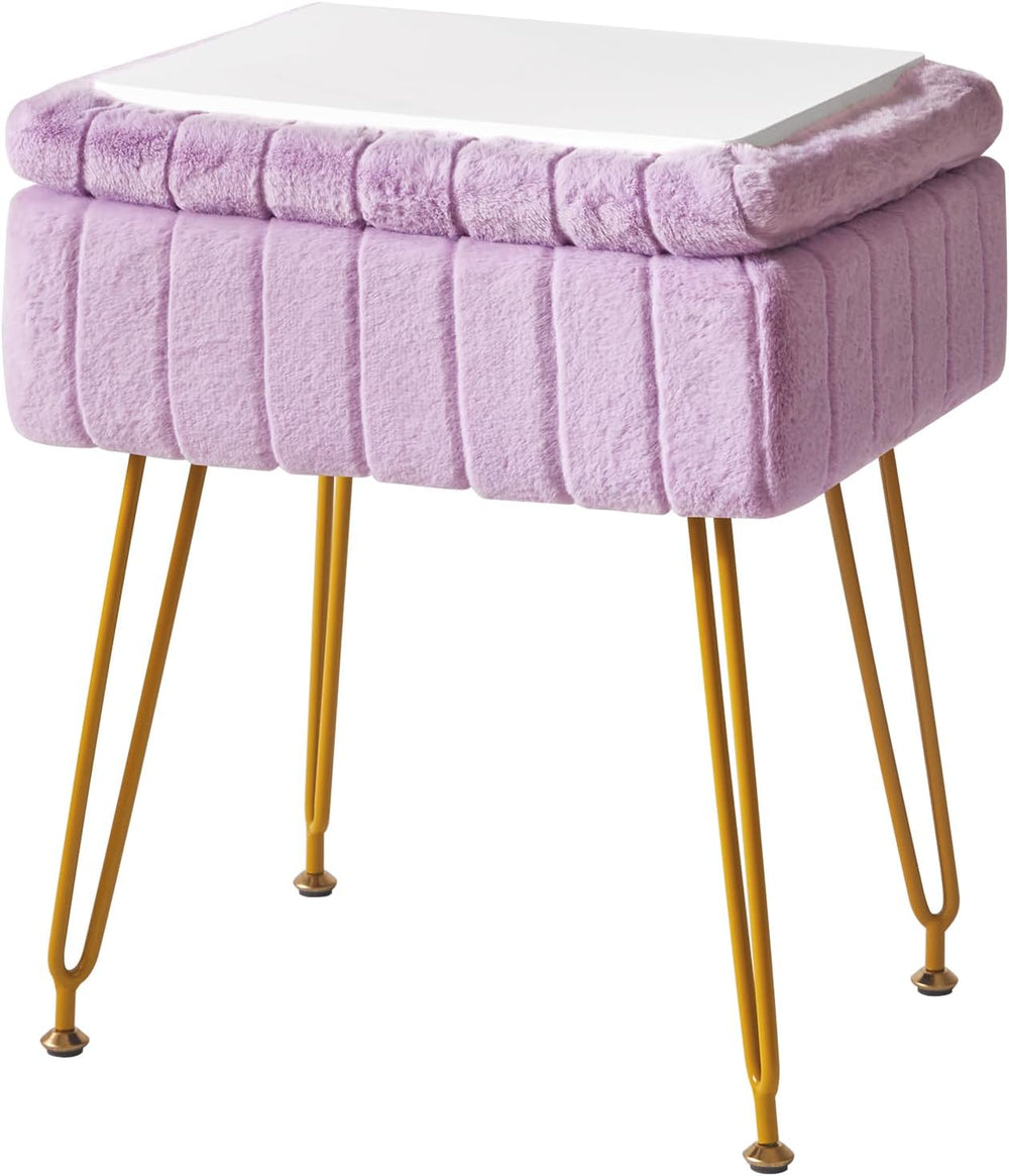 IBUYKE Vanity Stool Chair with Storage, Faux Fur Ottoman, Purple LG-50V | Foo...