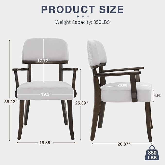 Modern Wood Dining Chairs with Arms, Velvet Upholstered Kitchen Chairs with B...