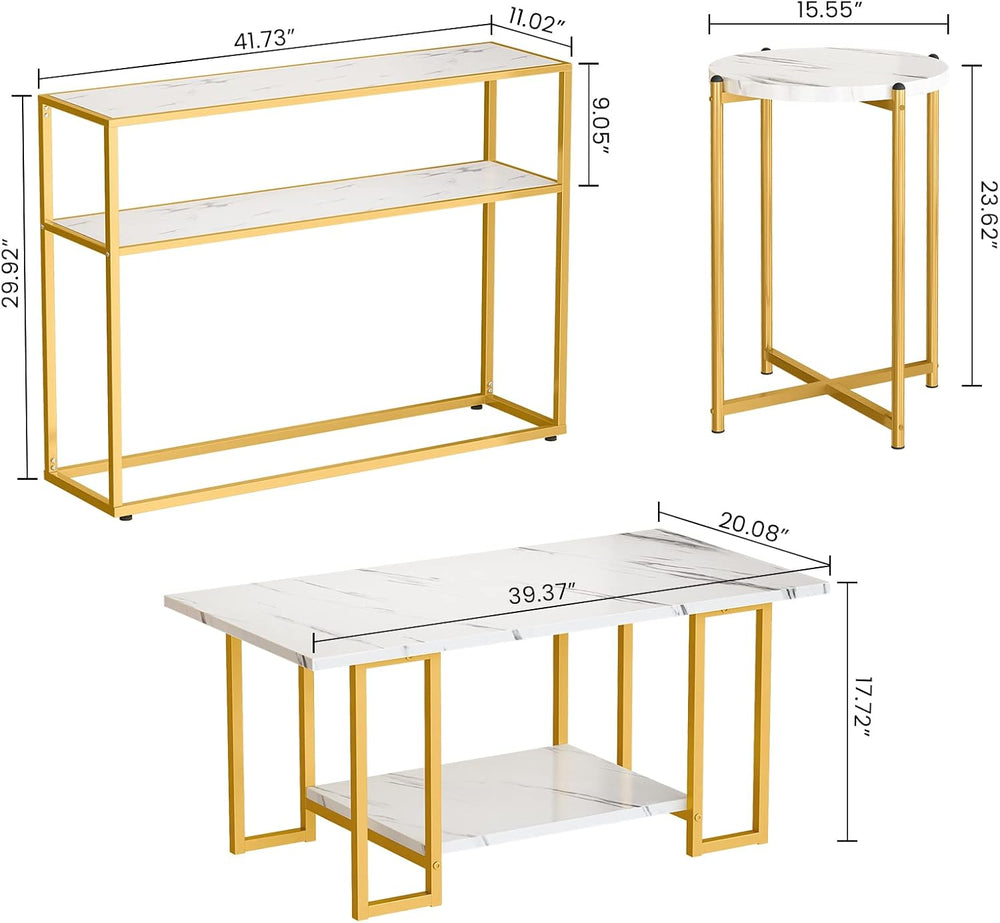 AWQM 3pcs Living Room Table Set, Faux Marble White Coffee Table & 3-Tier ...