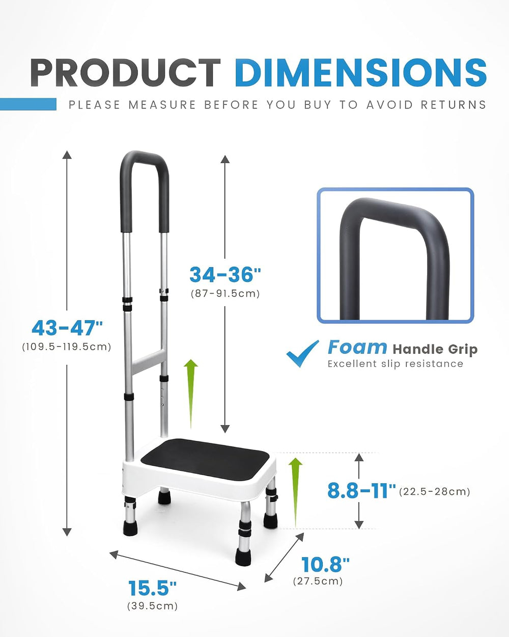 Step Stool with Handle for Elderly, Aluminum Step Stools for Adults, Step Sto...