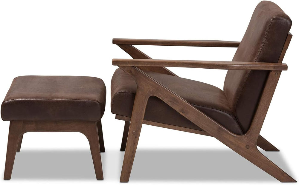 Baxton Studio Bianca Mid-Century Modern Walnut Wood Dark Brown Distressed Fau...