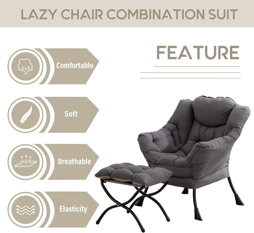 LITA Lazy Chair with Ottoman, Modern Accent Leisure Upholstered Lazy Sofa Arm...