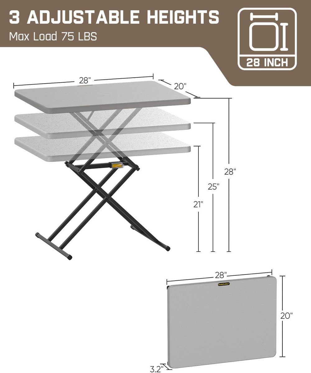 FanttikOutdoor Small Folding Table Quick Adjust 3 Heights, TV Tray, Dining | ...