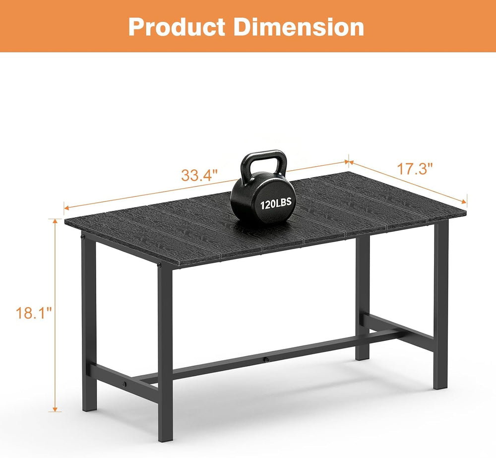 mapleway 33" Black Wood Patio Coffee Table Weather-Resistant Metal Frame