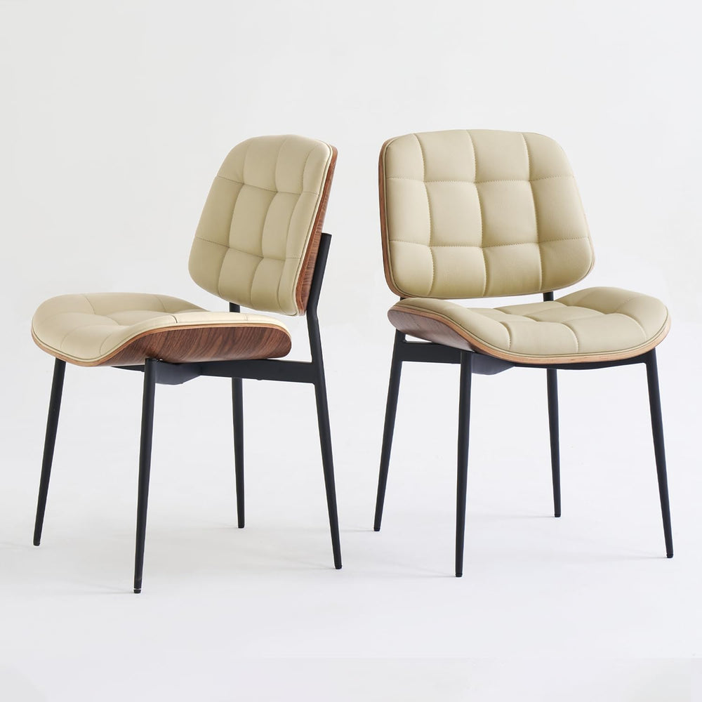 GrandNoor Mid Century Modern Dining Chairs with Walnut Grain Back, Beige Faux...