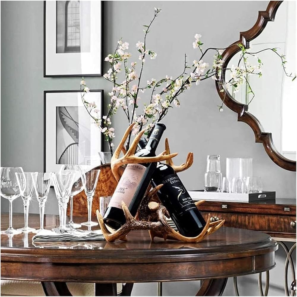 Small Deer Antler Wine Rack – Free-Standing Countertop Holder for Wine Bottle...