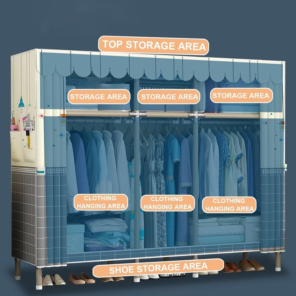Portable Canvas Wardrobe 66x45x170CM - Large Capacity Multifunctional Clothes...