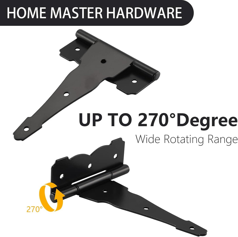 HOME MASTER HARDWARE 8" Heavy Duty Gate Hinges, 6 Pack Black T Strap Hinges