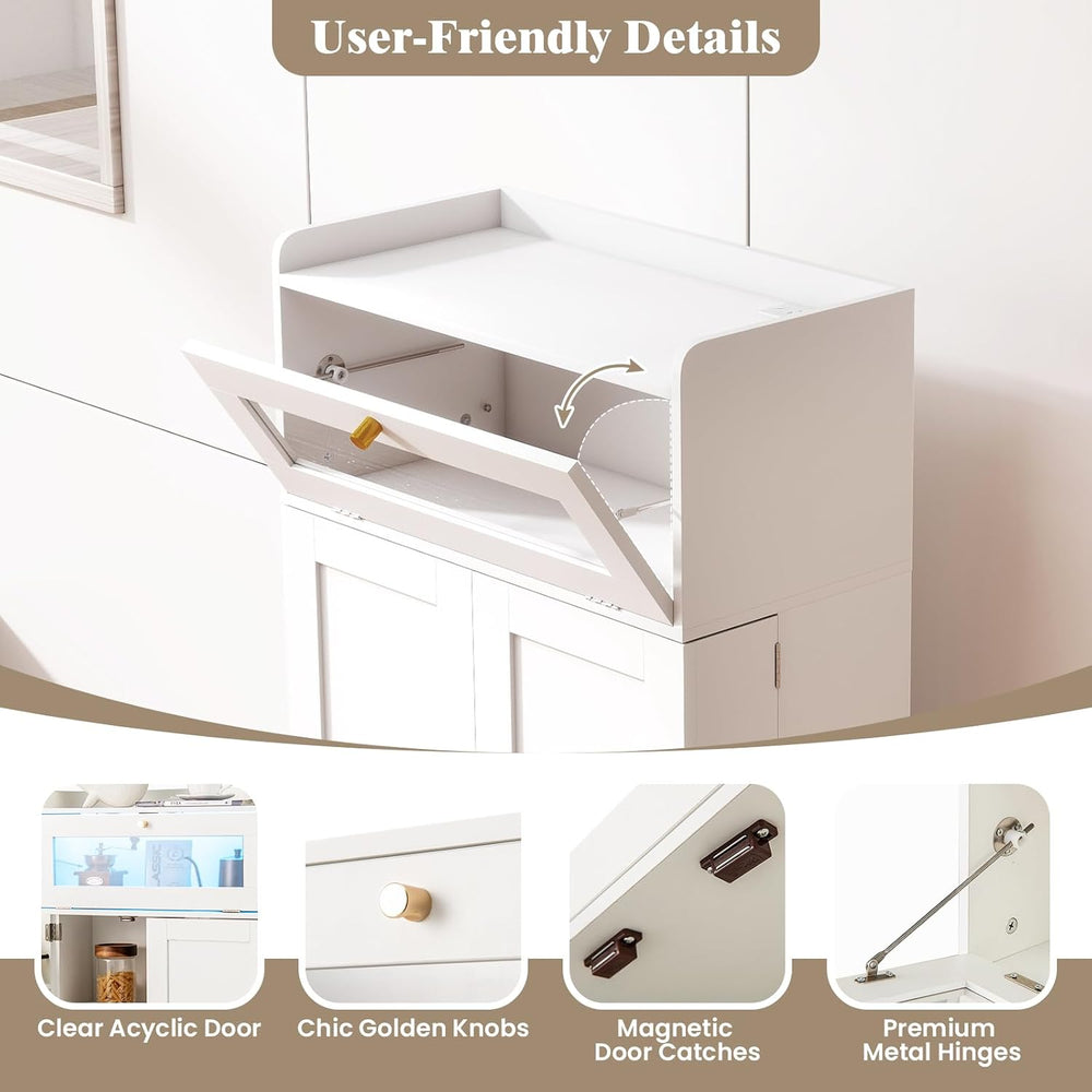 LOKO Kitchen Pantry Cabinet, Freestanding Food Storage Cupboard with Power Ou...