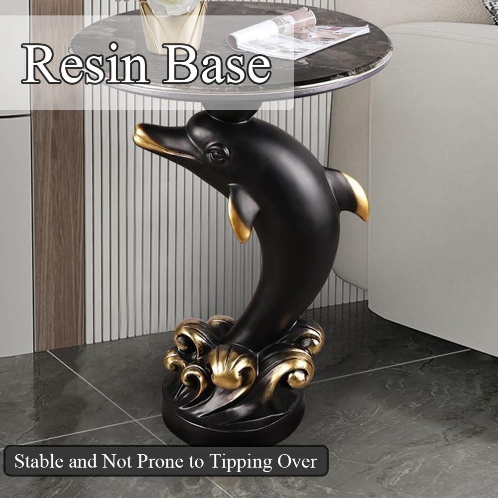 Dolphin Statue Side Table, Resin Pedestal End Table for Living Room, Ocean Co...