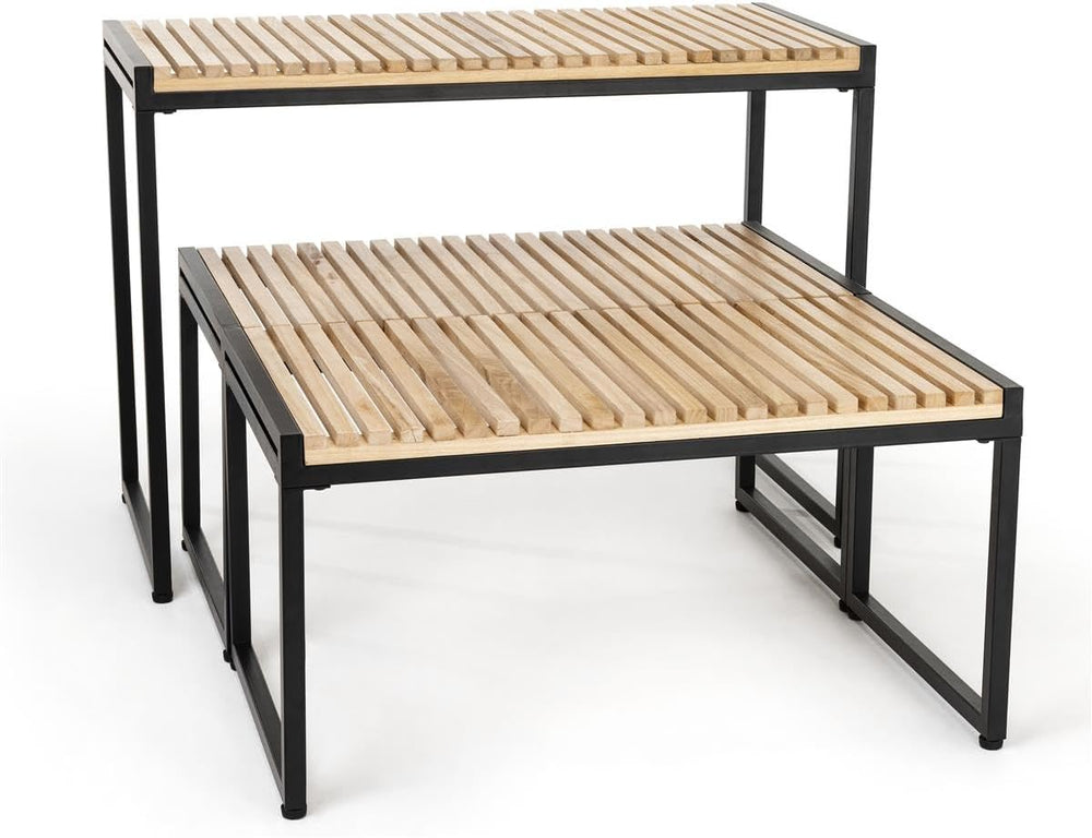 Displays2go Rustic Nesting Display Tables, Set of 3 | Natural Finish Slatted ...