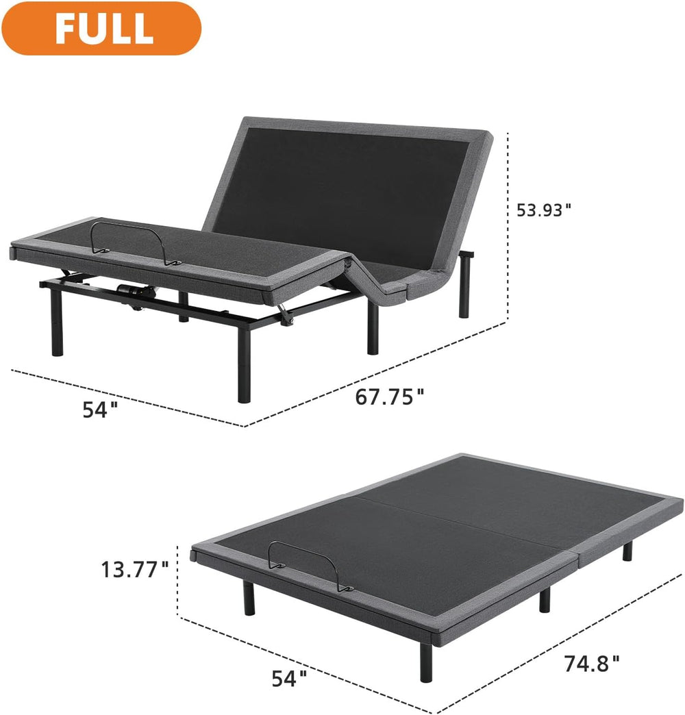 Sweetcrispy Full Adjustable Bed Frame, Electric Base, USB, Zero Gravity