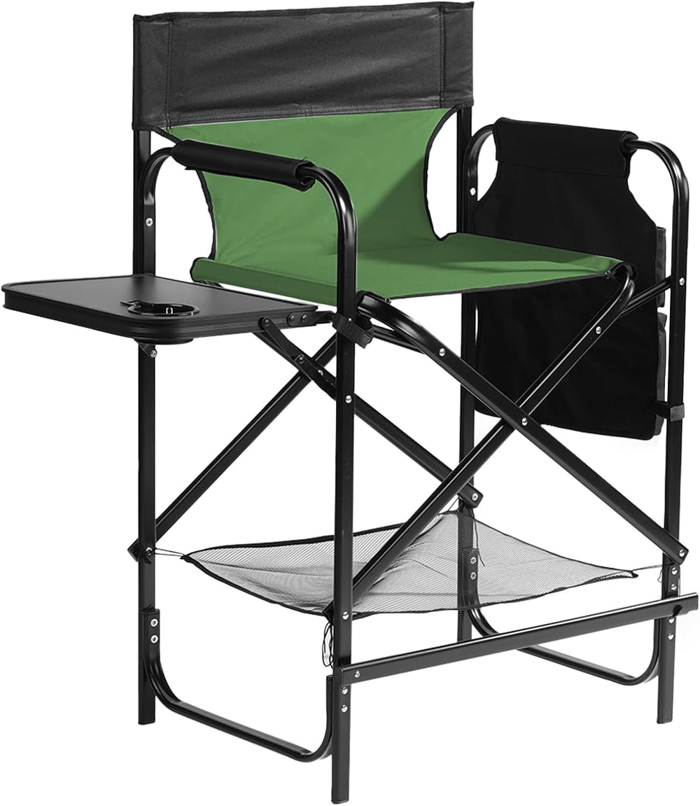 26" Tall Directors Chair, Outdoor Height Seat Folding Chair with Side Ta...