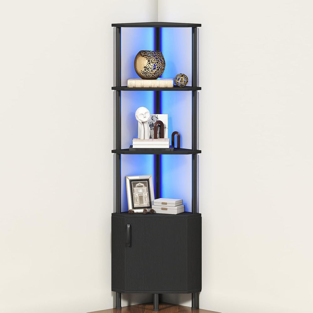 HOOBRO Corner Cabinet with LED Light, Corner Shelf Stand with Storage and Doo...
